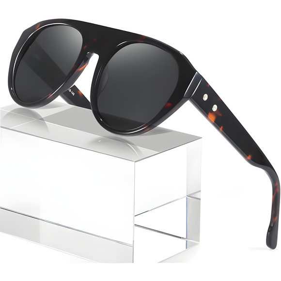 Modern Flat Top Tortoise Frame Dark Lens Oversized Polarized Sunglasses - Picture 2 of 4